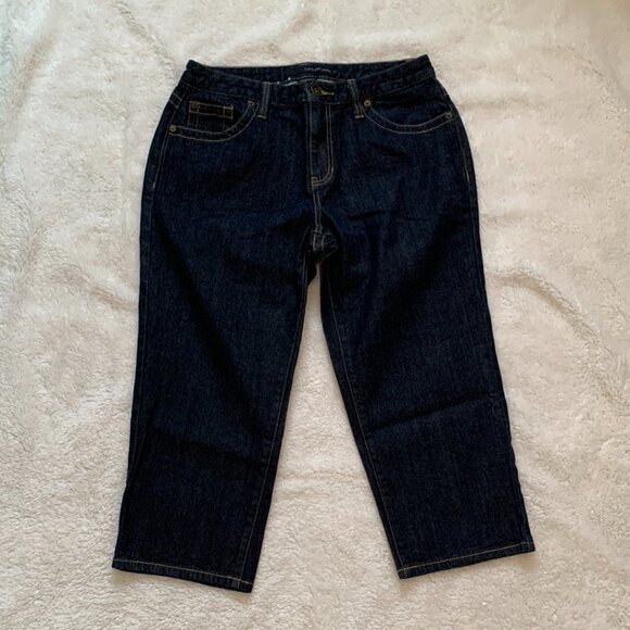 Calvin Klein Womens Dark Wash Mid Rise Blue Denim Jean Capri Sz 10 Summer - Picture 1 of 8